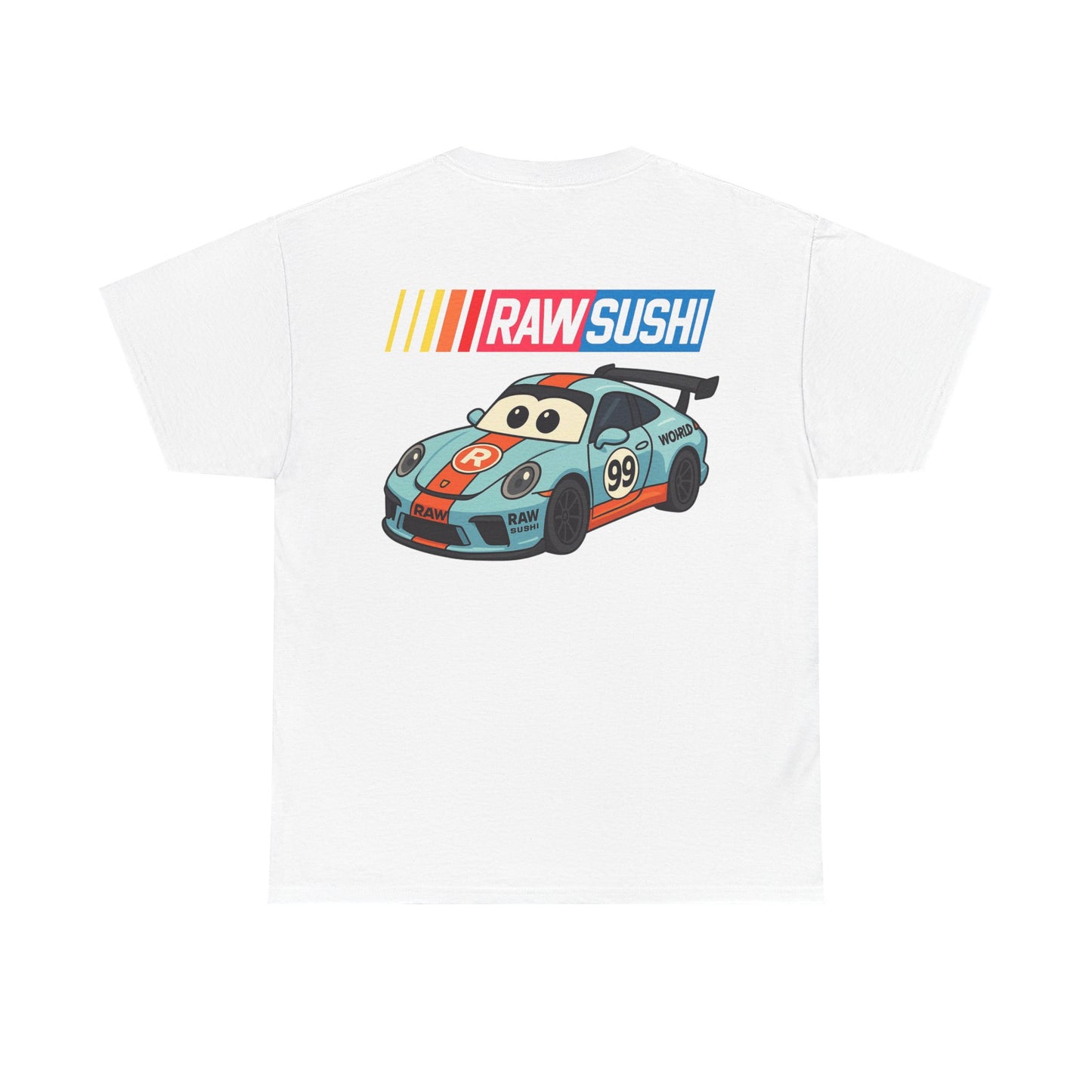 Raw+Sushi "Cartoon Porsche racer " Heavy Cotton Racer Champion tee