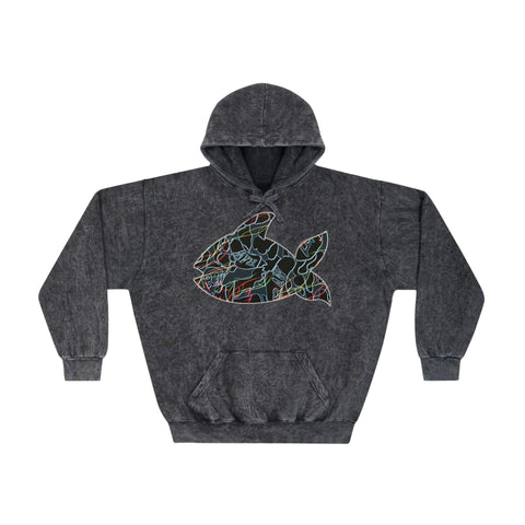 Raw+Sushi "fish scale" Mineral Wash Hoodie blk