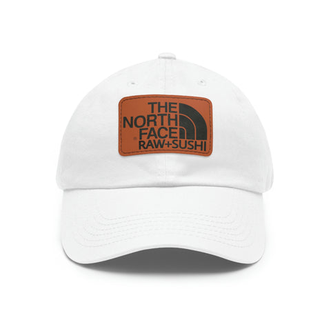 Raw+Sushi "north face sushi" Dad Hat with Leather Patch white