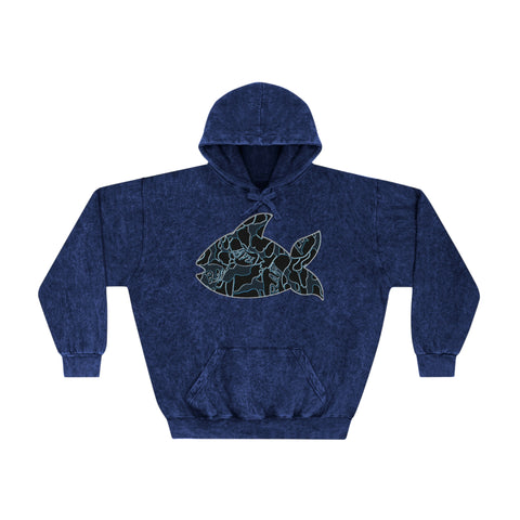 Raw+Sushi "fish scale" Mineral Wash Hoodie navy