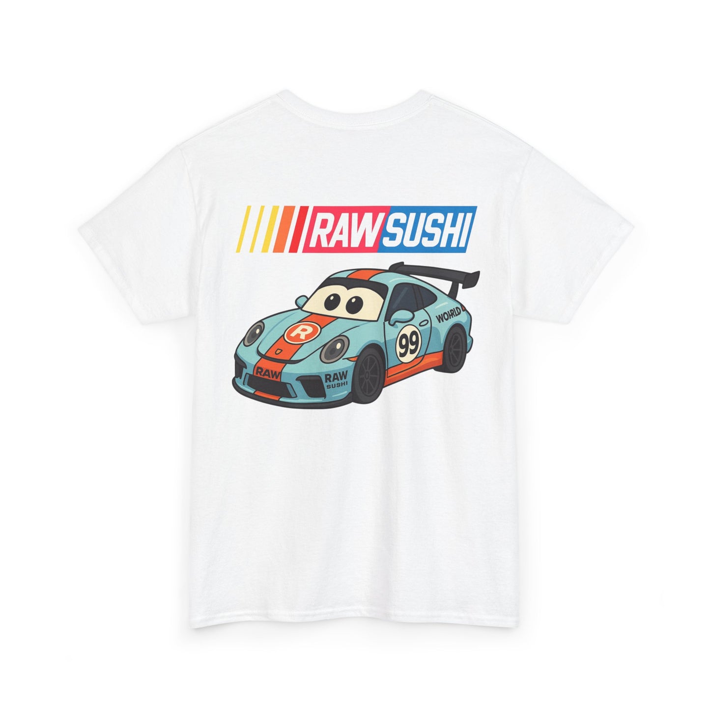 Raw+Sushi "Cartoon Porsche racer " Heavy Cotton Racer Champion tee