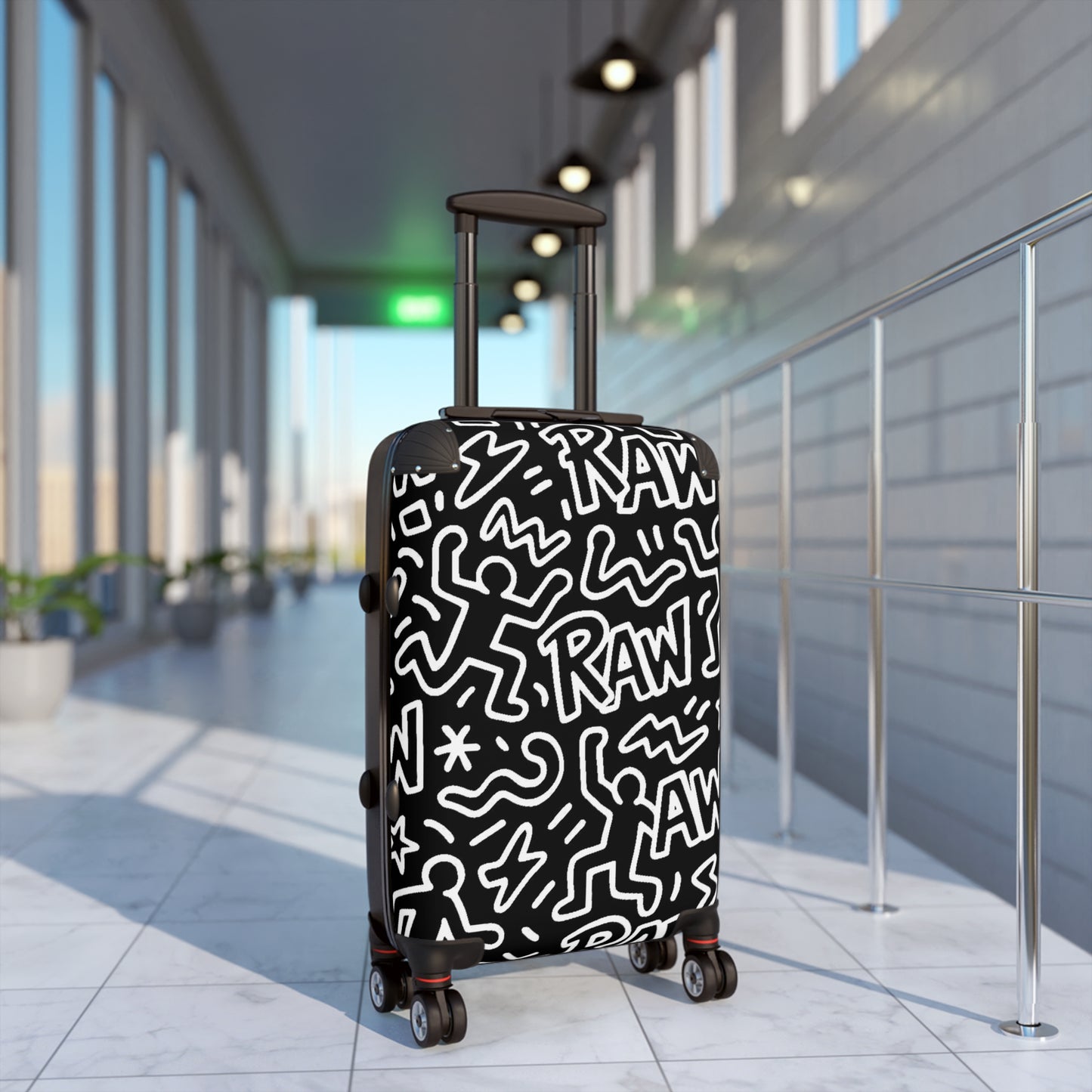 Raw+Sushi Graphic Black & White Rolling SuitcaseTravel Luggage