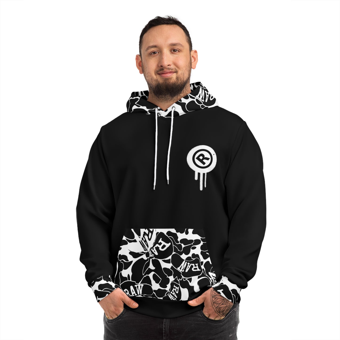 Raw+Sushi "black/white camo trim" Athletic hoodie