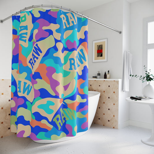 Raw+Sushi Shower Curtain "RAW CAMO" Print — Bold Retro Bathroom Décor