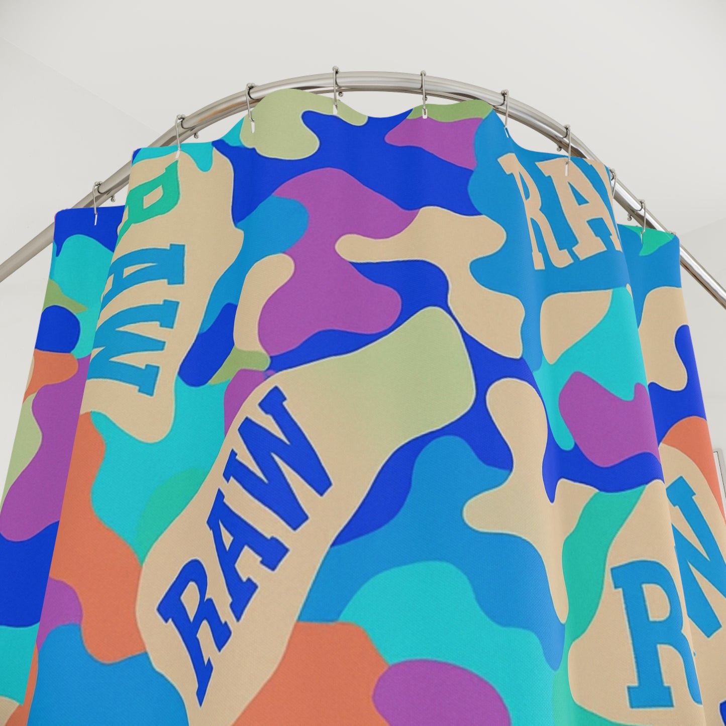 Raw+Sushi Shower Curtain "RAW CAMO" Print — Bold Retro Bathroom Décor