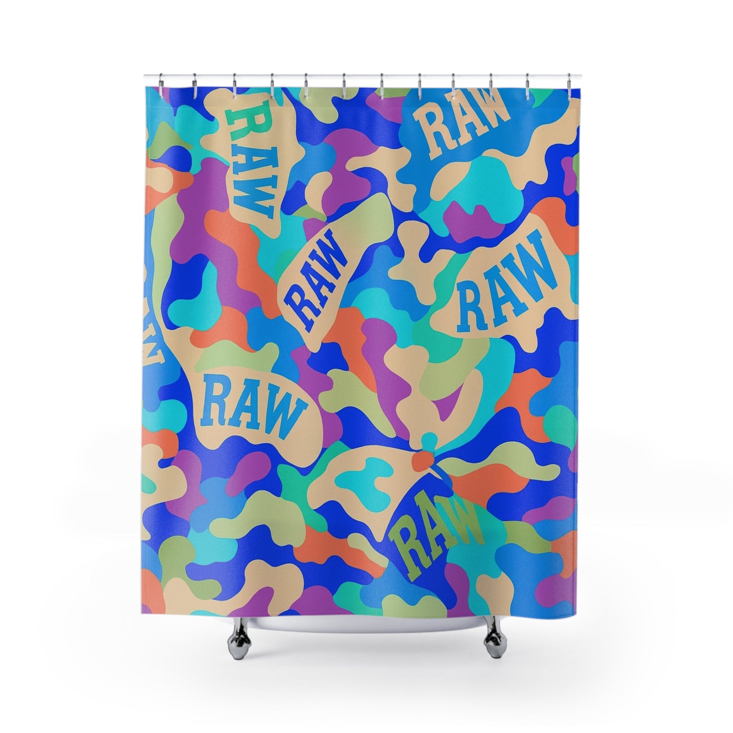 Raw+Sushi Shower Curtain "RAW CAMO" Print — Bold Retro Bathroom Décor