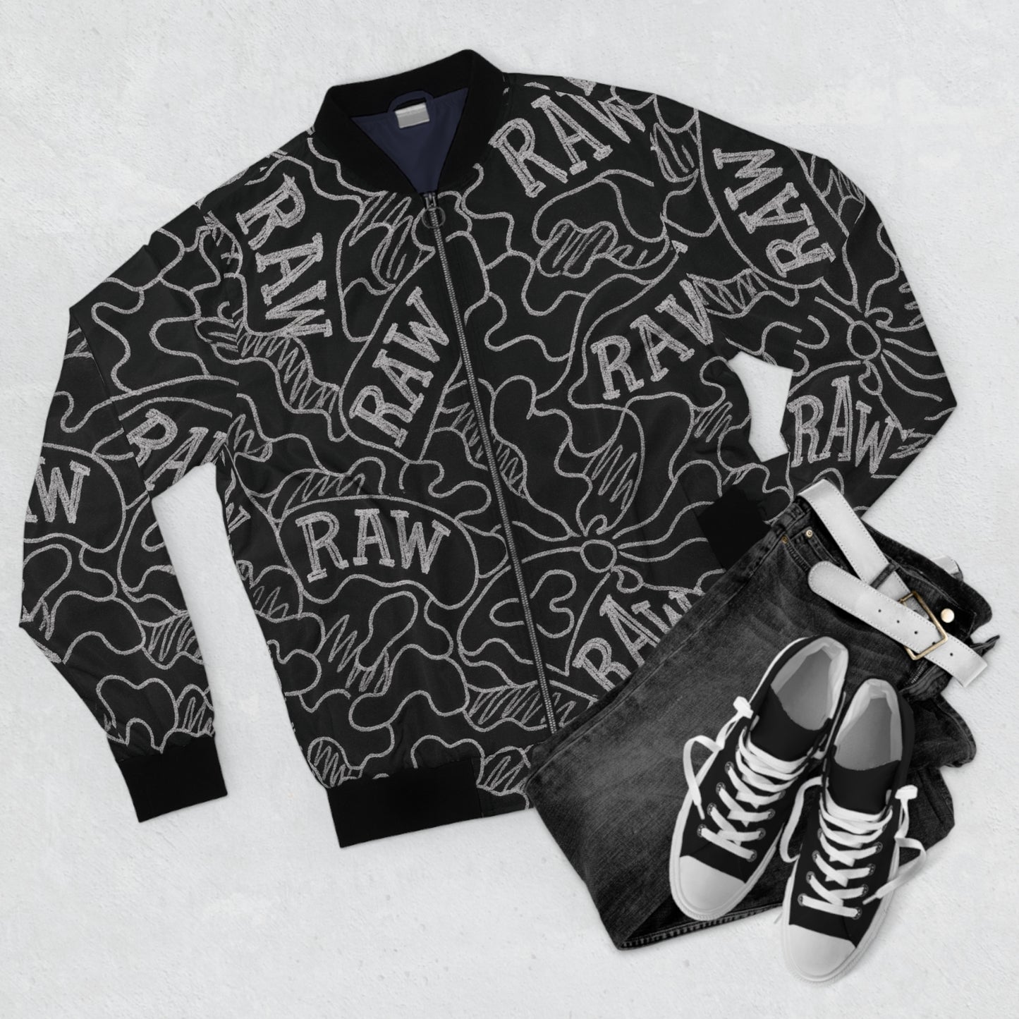 Raw+Sushi "RAW PAPER" Bomber Jacket BLK&WHT
