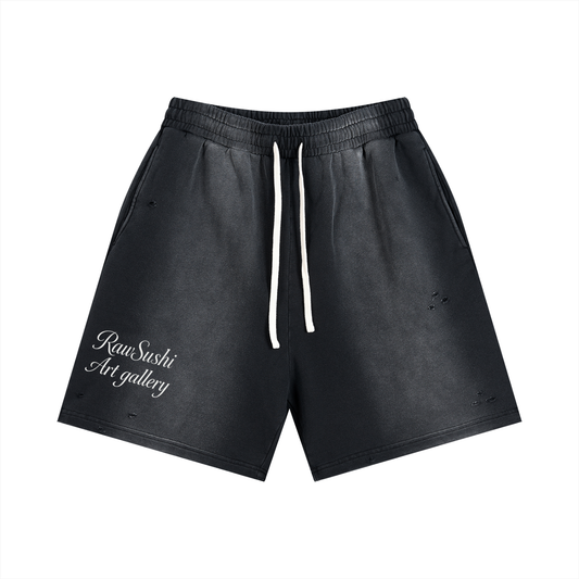 Raw+Sushi ART GALLERY Sun Fade Distressed Shorts BLK
