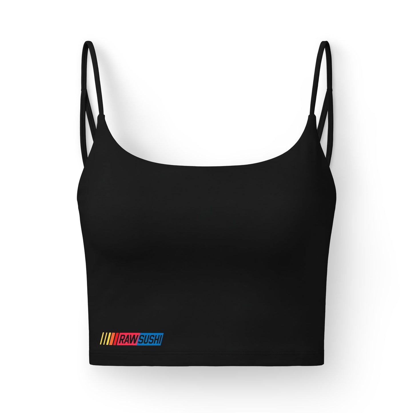 Raw+Sushi "Racer Pack 26'" Luxe Crop Bra — Sleek Black Strappy Bralette Bar Accent