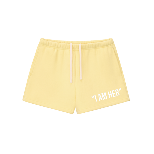 RAW+SUSHI WOMENS "I AM HER" Essential Fleece Drawstring Sweatshorts (YELLOW)