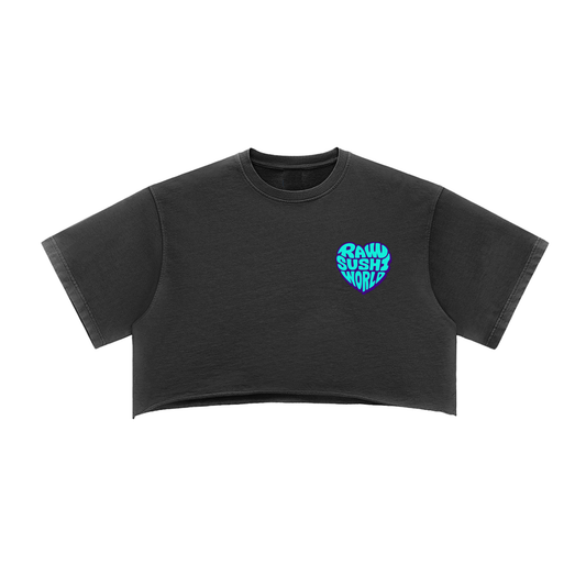 Raw+Sushi "RawSushi World"Snow Washed Raw Edge Crop Top